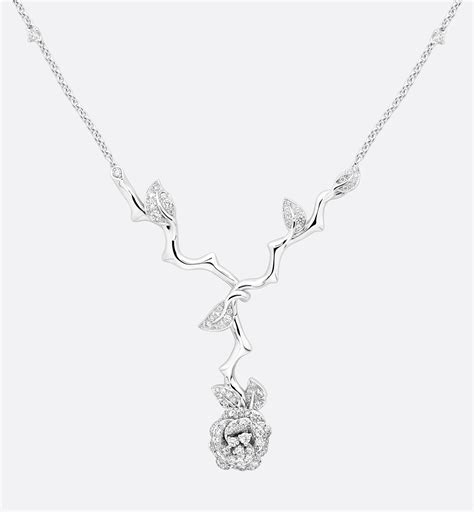 Medium Rose Dior Bagatelle Necklace White Gold and Diamonds